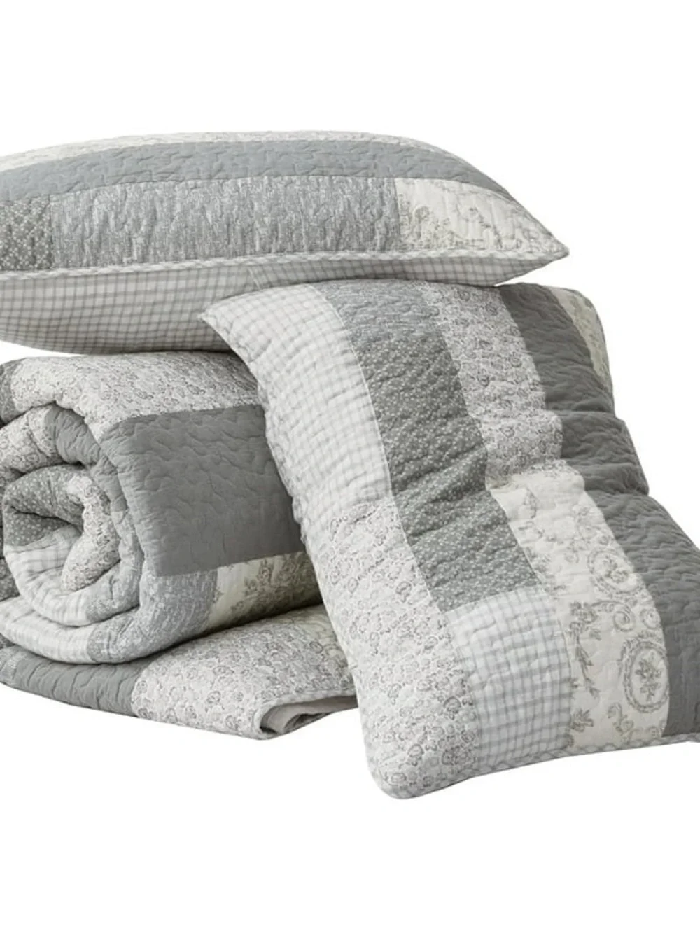 Gray and Cream Striped king 3 piece Quilted 100% cotton